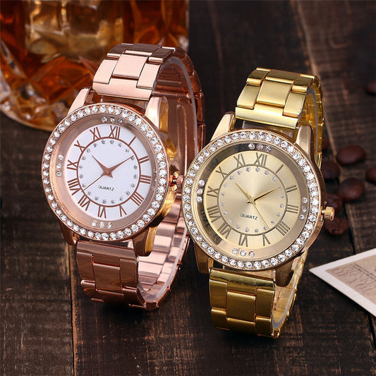 Montre Femme Or Rose Strass - Quartz Acier Inoxydable Vansvar